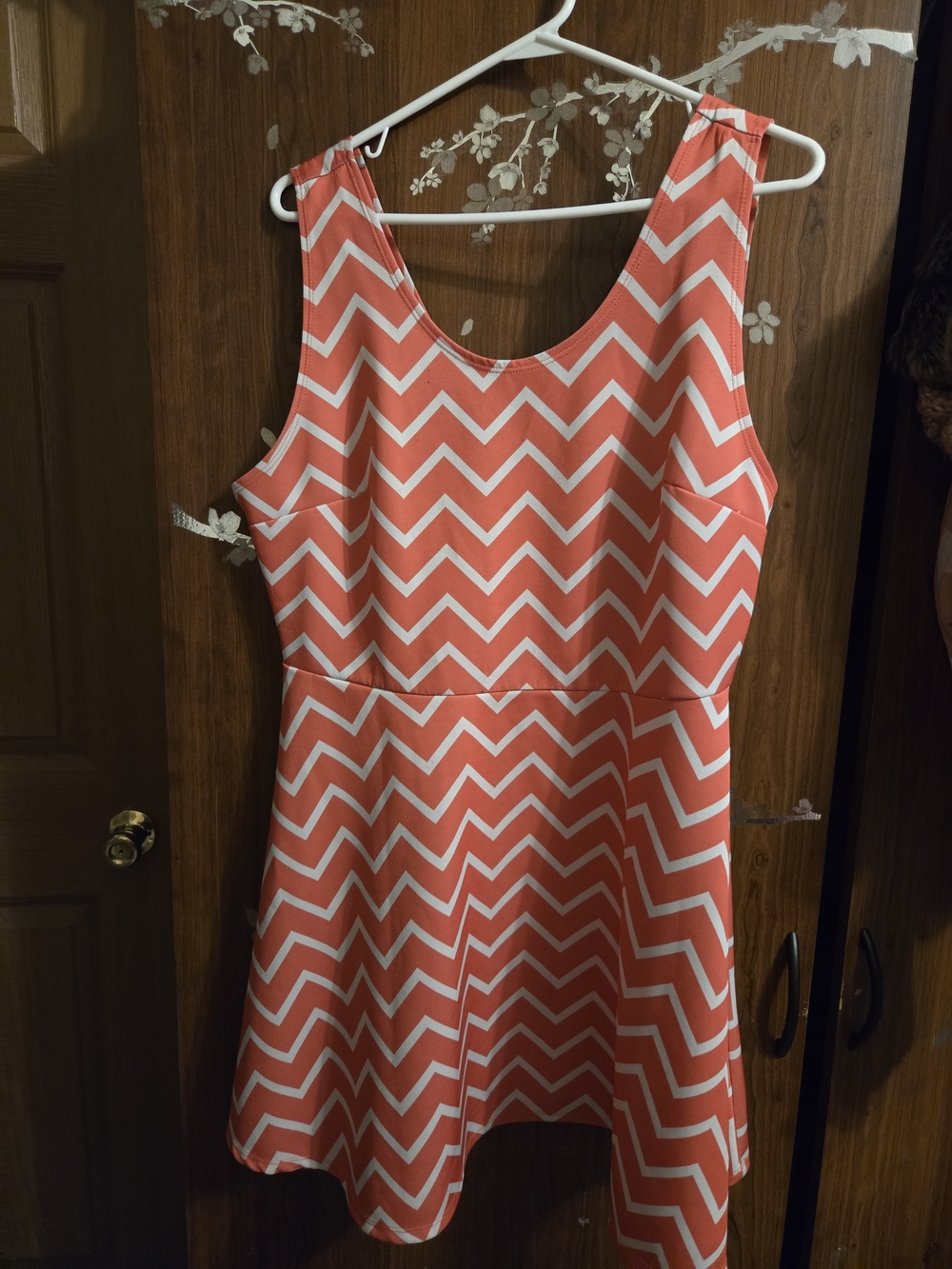 Sleeveless Coral Chevron Fit & Flare Dress